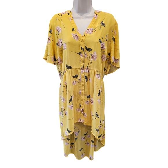 Torrid sz 3 (3X) sunflower yellow chiffon button up tunic top EUC summer casual - Picture 2 of 8